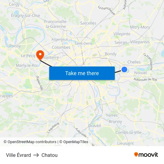 Ville Évrard to Chatou map
