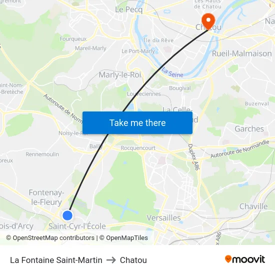 La Fontaine Saint-Martin to Chatou map