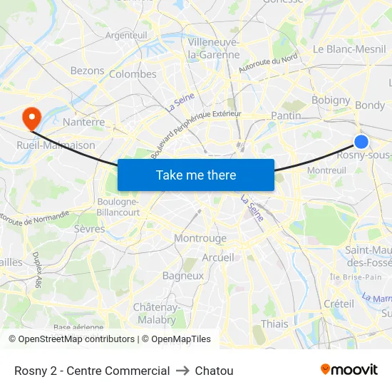 Rosny 2 - Centre Commercial to Chatou map
