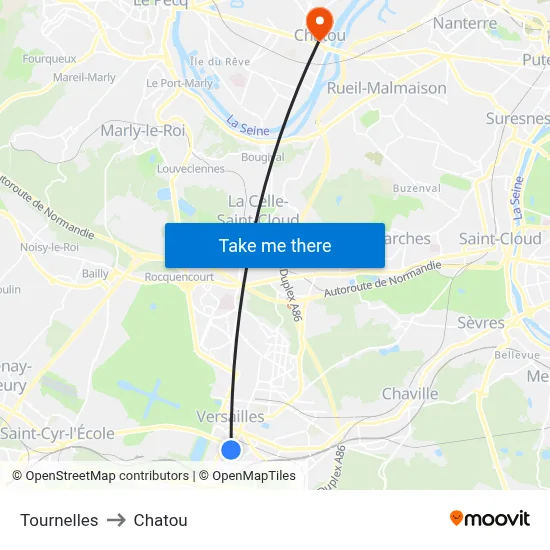 Tournelles to Chatou map