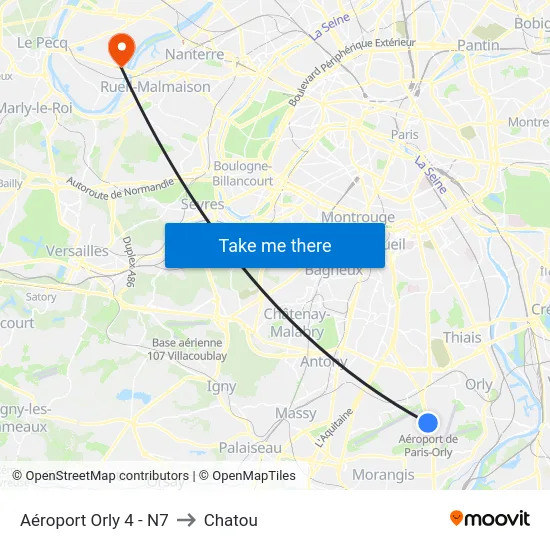Aéroport Orly 4 - N7 to Chatou map