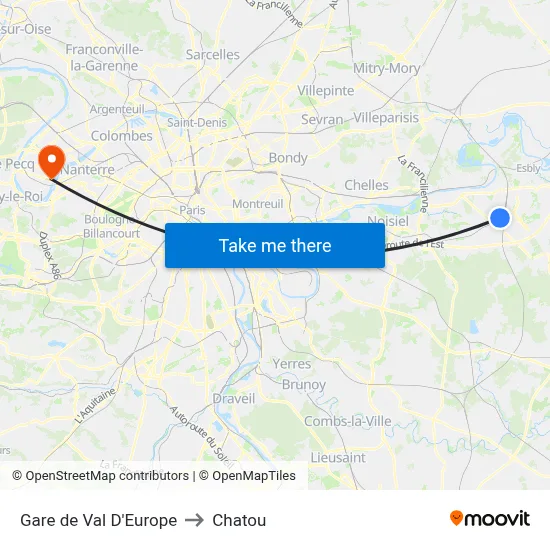 Gare de Val D'Europe to Chatou map