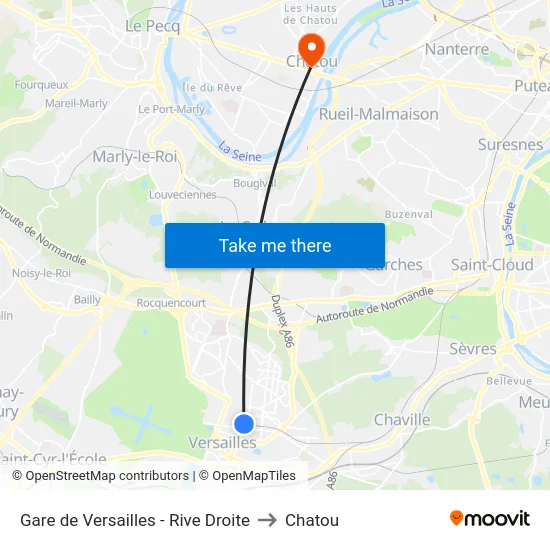 Gare de Versailles - Rive Droite to Chatou map