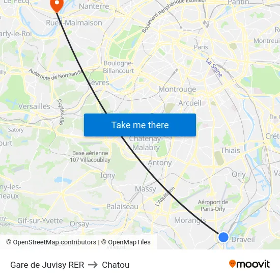 Gare de Juvisy RER to Chatou map