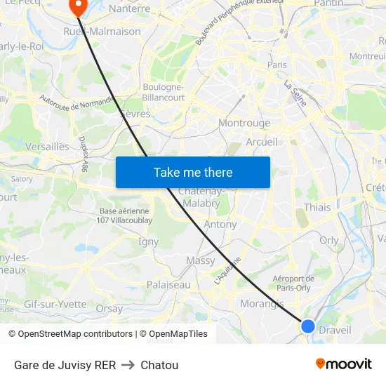 Gare de Juvisy RER to Chatou map