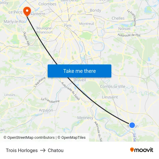 Trois Horloges to Chatou map