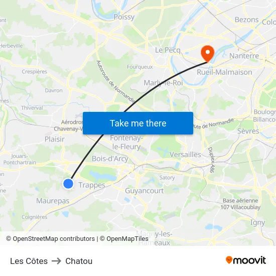 Les Côtes to Chatou map