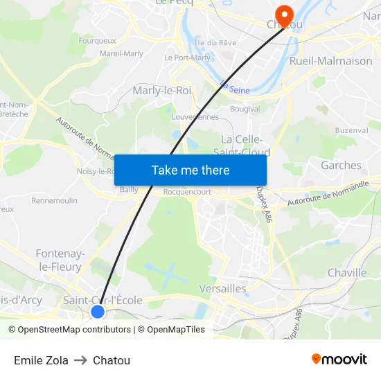 Emile Zola to Chatou map