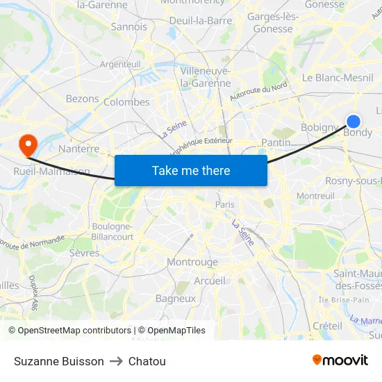 Suzanne Buisson to Chatou map
