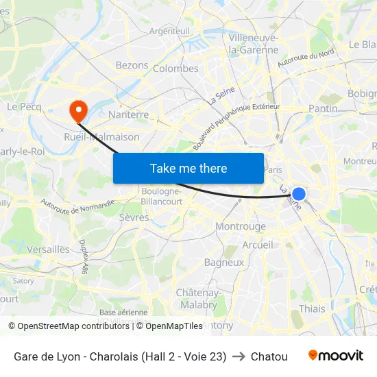 Gare de Lyon - Charolais (Hall 2 - Voie 23) to Chatou map