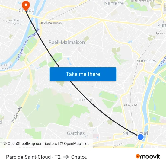 Parc de Saint-Cloud - T2 to Chatou map