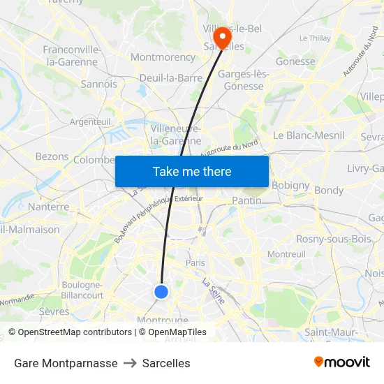 Gare Montparnasse to Sarcelles map