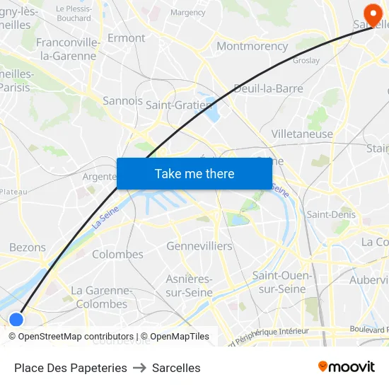 Place Des Papeteries to Sarcelles map