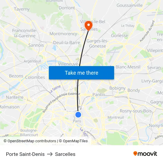 Porte Saint-Denis to Sarcelles map