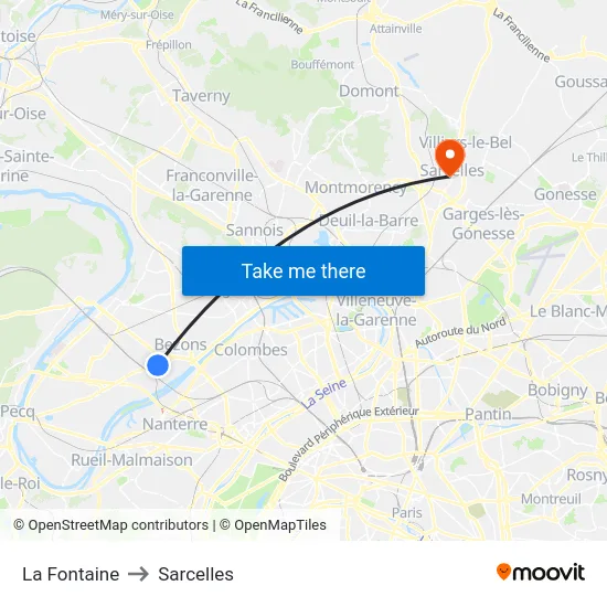 La Fontaine to Sarcelles map