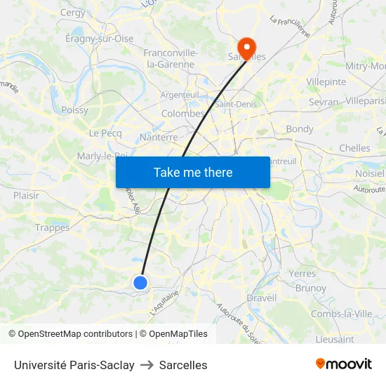 Université Paris-Saclay to Sarcelles map