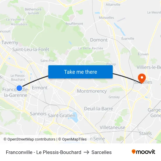 Franconville - Le Plessis-Bouchard to Sarcelles map