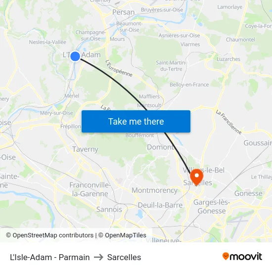 L'Isle-Adam - Parmain to Sarcelles map