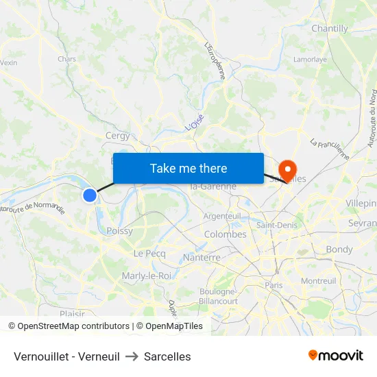 Vernouillet - Verneuil to Sarcelles map