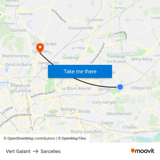 Vert Galant to Sarcelles map