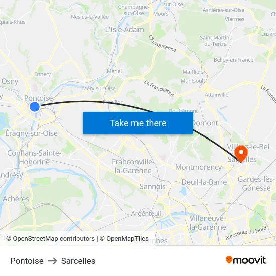 Pontoise to Sarcelles map