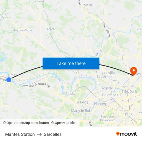 Mantes Station to Sarcelles map