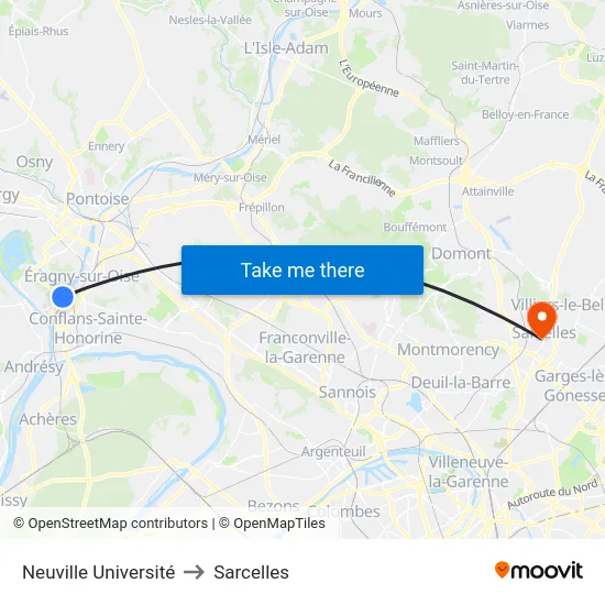 Neuville Université to Sarcelles map