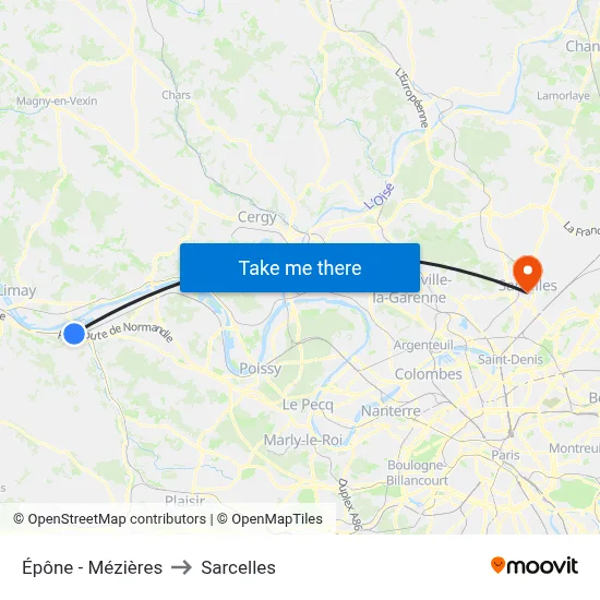 Épône - Mézières to Sarcelles map