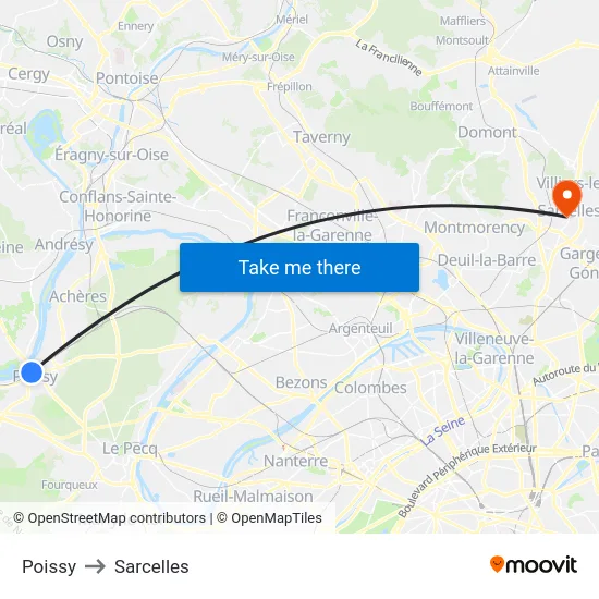 Poissy to Sarcelles map