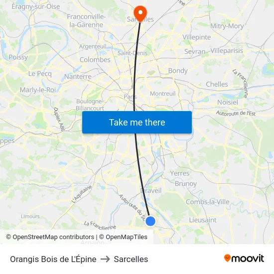 Orangis Bois de L'Épine to Sarcelles map