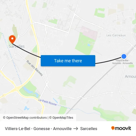 Villiers-Le-Bel - Gonesse - Arnouville to Sarcelles map