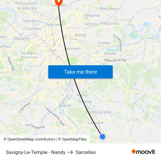 Savigny-Le-Temple - Nandy to Sarcelles map