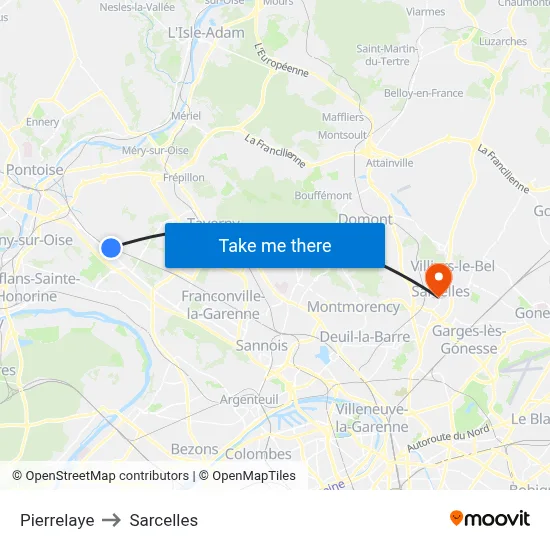 Pierrelaye to Sarcelles map