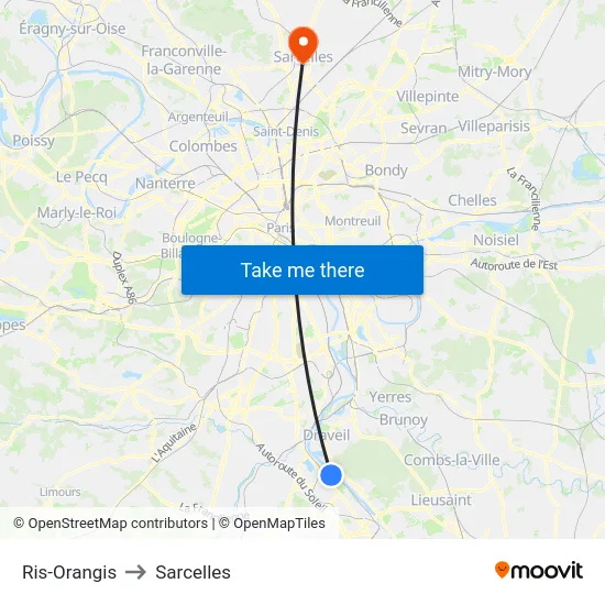 Ris-Orangis to Sarcelles map