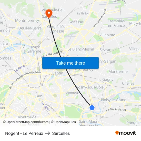Nogent - Le Perreux to Sarcelles map