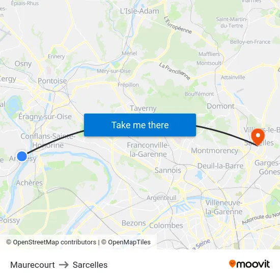 Maurecourt to Sarcelles map