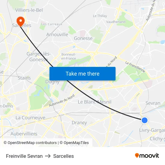 Freinville Sevran to Sarcelles map