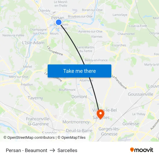 Persan - Beaumont to Sarcelles map