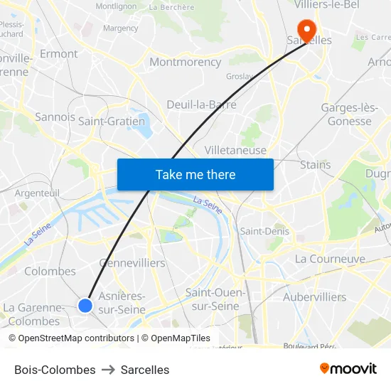 Bois-Colombes to Sarcelles map