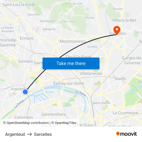 Argenteuil to Sarcelles map