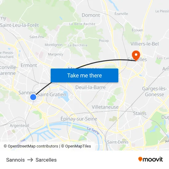 Sannois to Sarcelles map