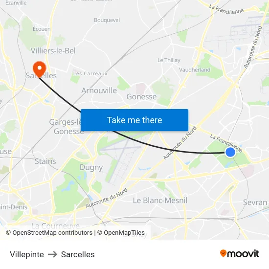 Villepinte to Sarcelles map