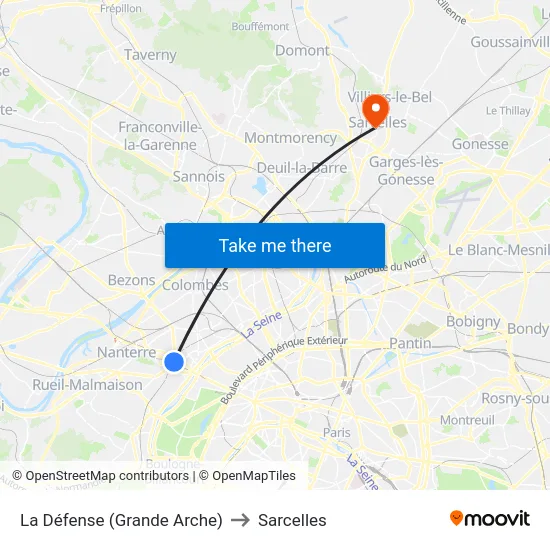La Défense (Grande Arche) to Sarcelles map