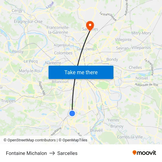 Fontaine Michalon to Sarcelles map