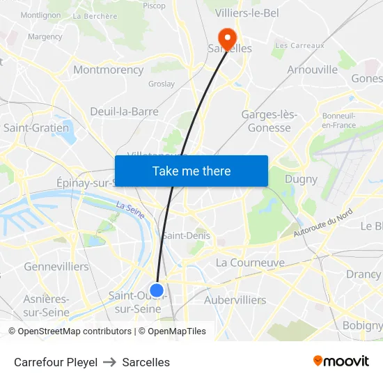 Carrefour Pleyel to Sarcelles map
