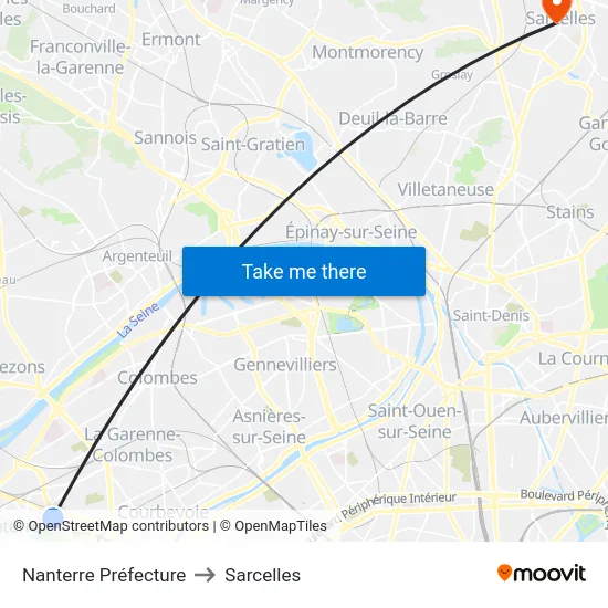 Nanterre Préfecture to Sarcelles map