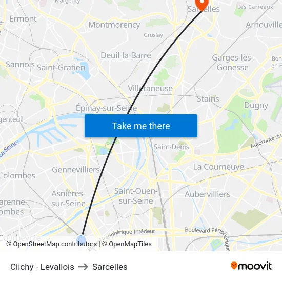Clichy - Levallois to Sarcelles map