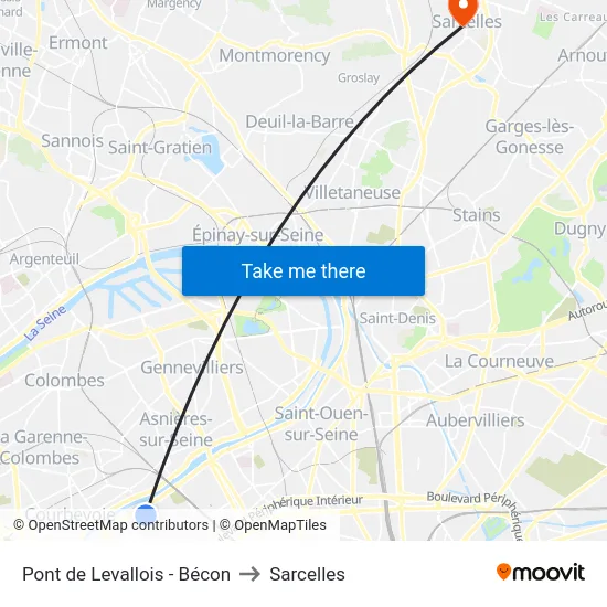 Pont de Levallois - Bécon to Sarcelles map