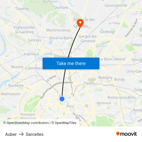 Auber to Sarcelles map