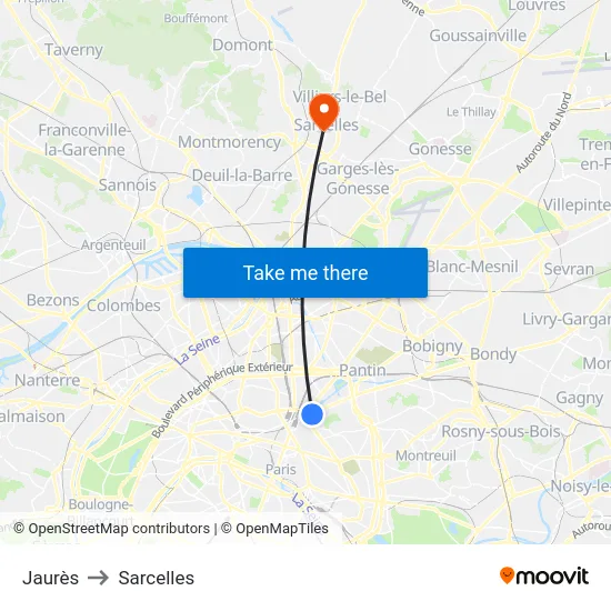 Jaurès to Sarcelles map